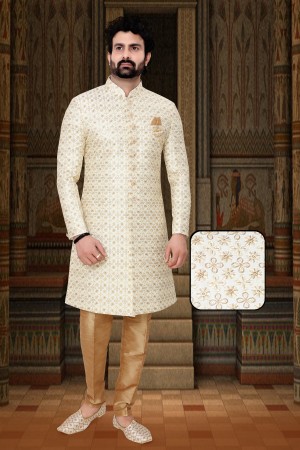 Golden Dhupian Silk  Indo Western Sherwani